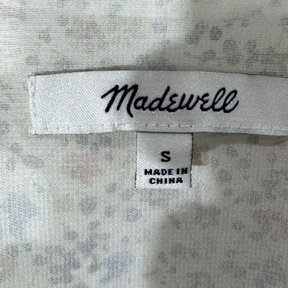 Madewell Ivory Blouse Size S Fieldwalk Ditsy Floral Silk V-Neck Peplum buttons - Picture 6 of 10